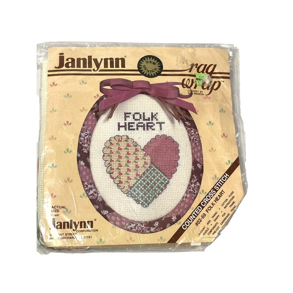 janlynn rag wrap‎ counted cross stitch FOLK HEART 02-69